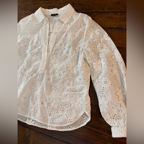 Talbots white embroidered lace eyelet blouse top size S - Picture 3 of 6